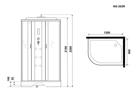 Душевая кабина Niagara Ultra NG-303-01R (120х80х220) низкий поддон(16см),стекло матовое,4 места