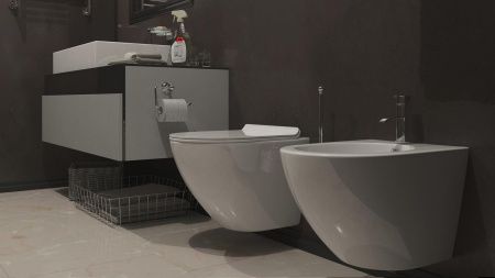 Комплект Styron STY-740+STY-800-2 хром-глянцевая кнопка смыва и унитаз подвесной TIMO RIMLESS KULO ТК-403