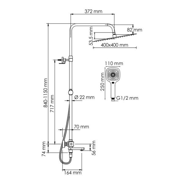 Душевая система WasserKRAFT A199.119.065.010.CH Thermo с термостатическим смесителем