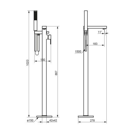 535000300 Gala Смеситель для ванны и душа AM.PM, отдельностоящий, с ручным душем и шлангом, черный матовый