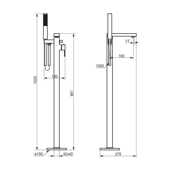 535000300 Gala Смеситель для ванны и душа AM.PM, отдельностоящий, с ручным душем и шлангом, черный матовый