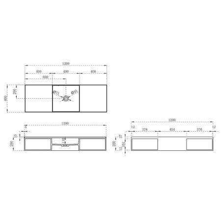 Раковина из искусственного камня Vincea VWB-6S212MW, 1200*400*200, подвесная, цвет белый матовый