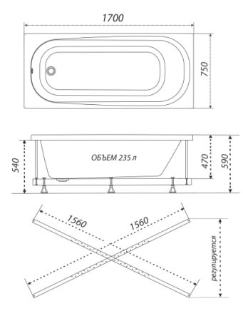 Ванна акриловая Triton Дина 1700x750 мм