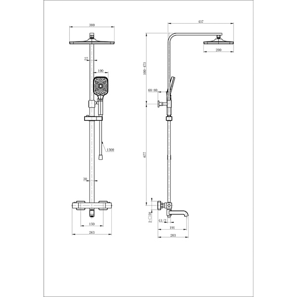 Душевая система с термостатом WONZON & WOGHAND, Черный матовый (WW-B3026-T1-MB)