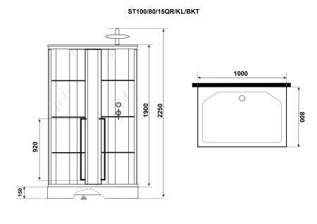 Душевая кабина Niagara Standart ST100/80/15QR/KL/BKT (100х80х225) низкий поддон(15см),черный,стекло прозрачное