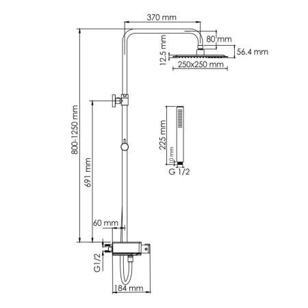 Душевая система WasserKRAFT A114.255.217.CB Thermo с термостатическим смесителем