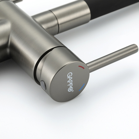 Смеситель для кухни с гибким изливом и подключением фильтра GAPPO G4398-39, оружейная сталь