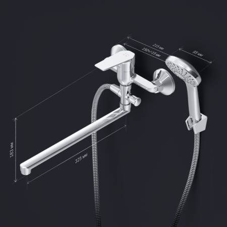 F90A90100 Gem, Смеситель для ванны и душа AM.PM, излив 325 мм, душевой набор, хром