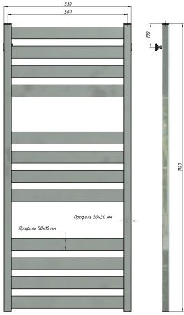 Полотенцесушитель водяной Stinox San Remo Luxe 500x1200, нижнее подключение, хром, 1/2" ВР (внутренняя резьба), 12 перекладин