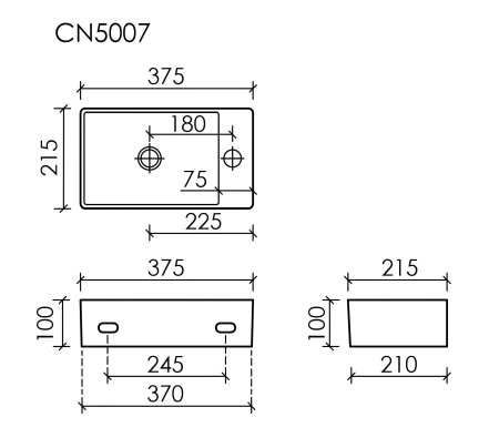 Умывальник подвесной прямоугольный Ceramicanova Element 375*215*100мм, Белый, CN5007