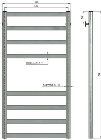 Полотенцесушитель водяной Stinox Maxima 500x1000, нижнее подключение, хром, 1" НР (наружная резьба), 8 перекладин