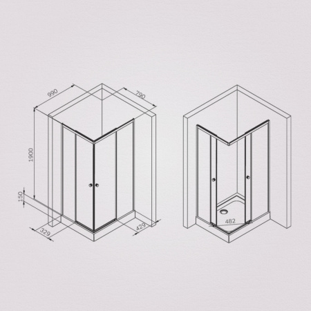 W94G-403-100280-BT1K X-joy Душевое ограждение AM.PM прямоугольное,раздвиж.двери 100x80 черный мат.