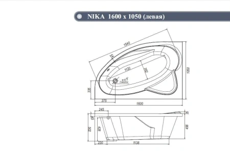 Акриловая ванна Венто СПА "NIKA"  1600х1050/1 L