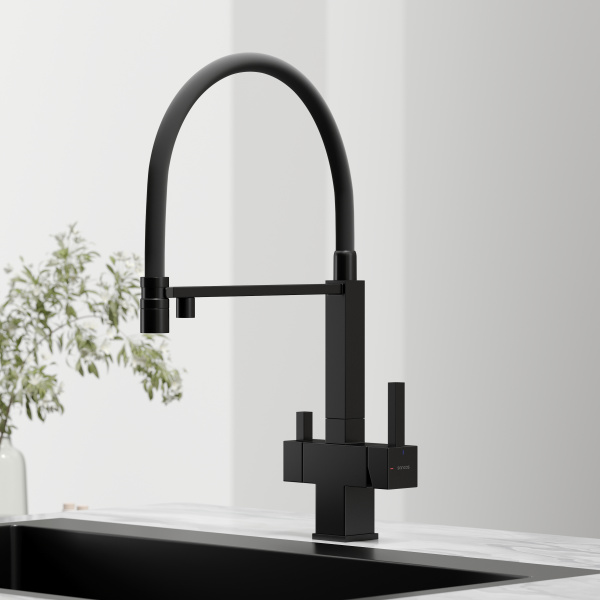 Смеситель для кухни SANCOS Moro с гибким изливом и возможностью подключения фильтра для воды, цвет Черный матовый, арт. SC4006MB