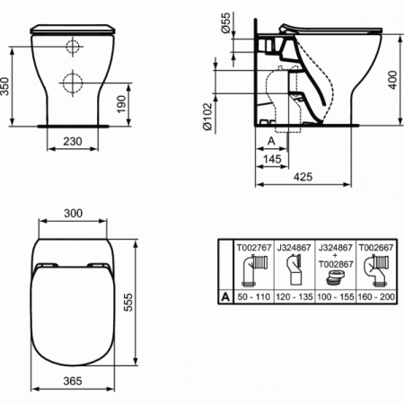 Приставной унитаз Ideal Standart Tesi AquaBlade T007701