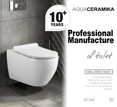 Безободковый подвесной унитаз AQUACERAMIKA APOLLO AC546