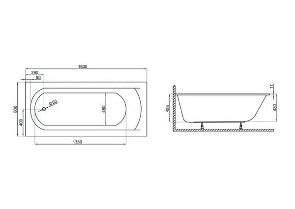 Ванна акриловая Polimat CLASSIC SLIM 180x80 с ножками