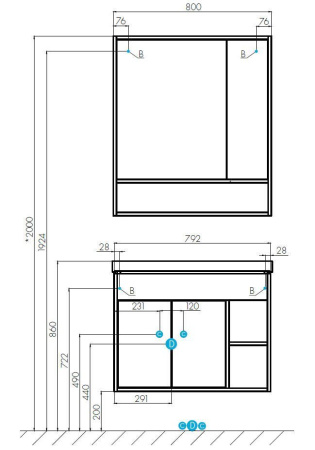 Тумба под раковину AQUATON Флай 80 белый, дуб крафт  1A237401FAX10