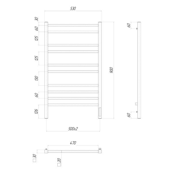 Полотенцесушитель электрический Lemark Unit LM45910Z П10 500x900, диммер справа, хром