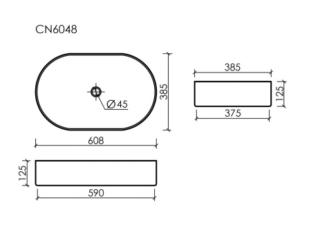 Умывальник чаша накладная овальная Ceramicanova Element 608*385*122мм, Белый, CN6048
