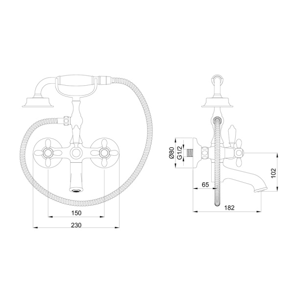 Смеситель для ванны с душем WONZON & WOGHAND, Брашированное золото (WW-88639020-BG)