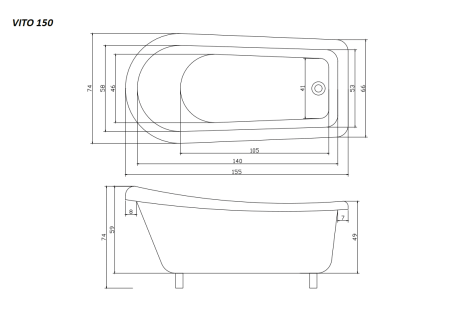 Акриловая ванна Cerutti SPAVITO 150 акрловая отдельностоящая  155x74x75 на львиных алюминиевых лапах хром