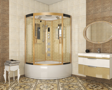 Душевая кабина Niagara Luxe NG-7744G (120x120х215) высокий поддон(50см),дверь раздвижная,стенки золото,4 места