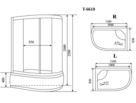 Душевая кабина Timo Standart Т-6610 Silver L  110*85*220, турецкая баня хамам