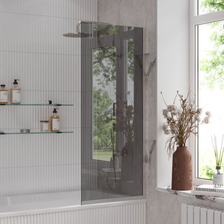 Стеклянная перегородка, шторка на борт ванны Reflexion RX14060TСR-11 140х60см фиксированная, тонированное закаленное стекло 8мм, хромированный профиль