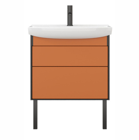 Тумба под умывальник Belux Клермонт напольная 70-02 Черно-медный матовый / Лён антрацит