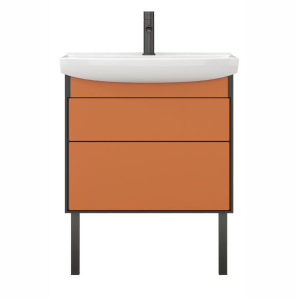 Тумба под умывальник Belux Клермонт напольная 70-02 Черно-медный матовый / Лён антрацит