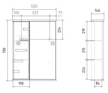 Зеркало-шкаф Volna Joli 50 левое (белый)
