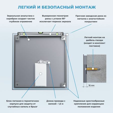 Зеркало с фронтальной LED-подсветкой Wellsee 7 Rays' Spectrum 172200430