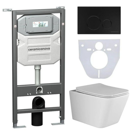 Сет 4 в 1: Инсталляция с кнопкой+унитаз+шумоизоляция Ceramicanova, CN3007_1001B_1000