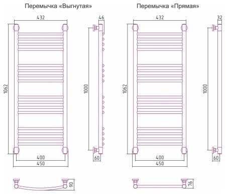 Полотенцесушитель Сунержа Богема+ 1000x400 Без покрытия 00-0220-1040