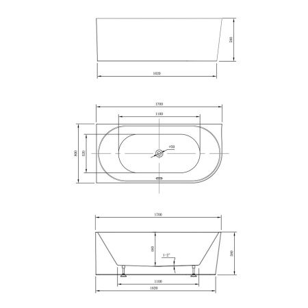 Ванна акриловая Vincea VBT-402-1700L, 1700*800*580, цвет белый, левая, слив-перелив в комплекте