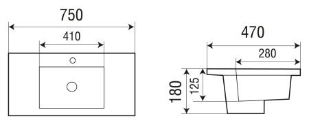 Раковина врезная WeltWasser WW DEILBACH 7505-75 750х470х180