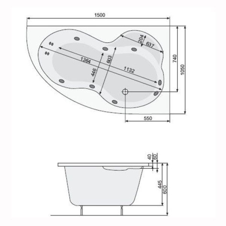 Акриловая ванна Poolspa Poolspa Mistral 150x105 R с ножками PWA6C10ZN000000