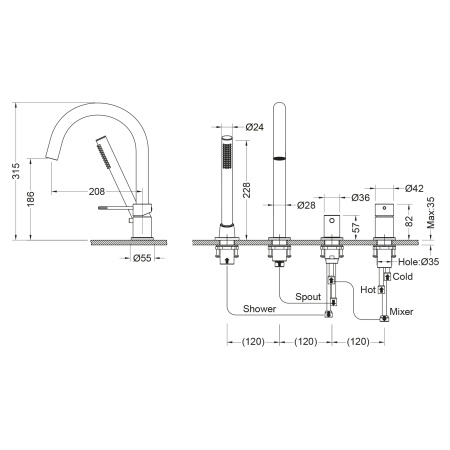 Смеситель на борт ванны TIMO Saona 2320/16Y, белый