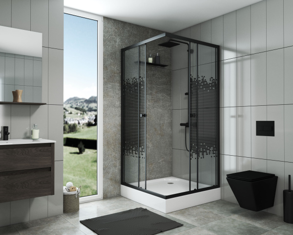 Душевой уголок Niagara Eco NG-010-14Q BLACK (100х100х195) низкий поддон(13см),черный,стекло мозаика ,