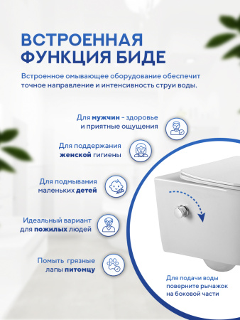Унитаз подвесной безободковый Amore di Mare Temo Bidet P322-X с функцией биде овальный белый, антивсплеск, фарфоровый, быстросъемное сиденье дюропласт с крышкой микролифт, антибактериальное покрытие