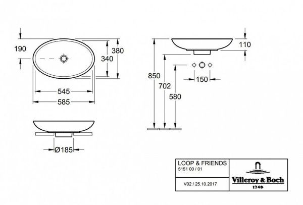 Умывальник Villeroy&Boch Loop & Friends 51510001 58.5x38