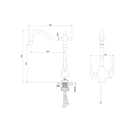 Смеситель для кухни c подключением фильтра WONZON & WOGHAND, Темный графит (WW-88458006-BGM)