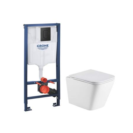 Комплект инсталляции GROHE Solido с панелью смыва Even, фантомный черный (38811KF0-B) и унитазом WeltWasser WW GELBACH 043 GL-WT