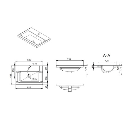 M90WCC0602BM GEM, Раковина мебельная AM.PM, керамическая, 60 см, встроенная, цвет: черный матовый
