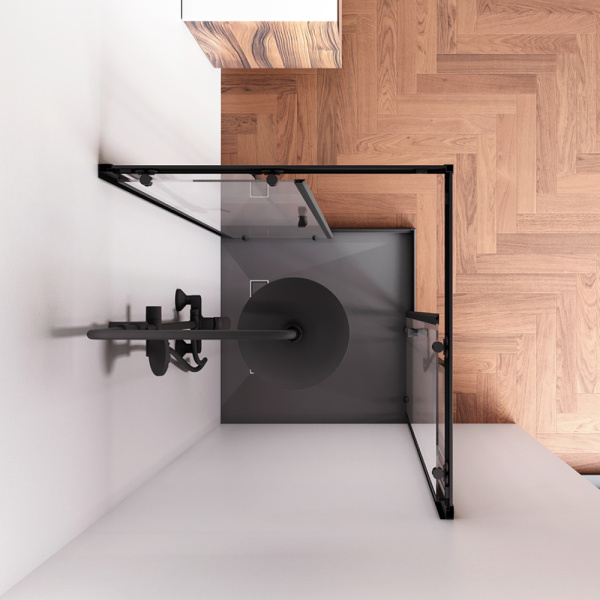 W87G-403-8080-BT Sunny Душевое ограждение AM.PM квадратное, раздвижн двери 80x80 черный,стекло прозрачное