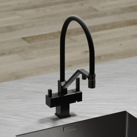 Смеситель для кухни SANCOS Loro с гибким изливом и возможностью подключения фильтра для воды, цвет Черный матовый, арт. SC4007MB