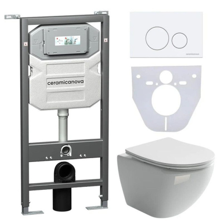 Сет 4 в 1: Инсталляция с кнопкой+унитаз+шумоизоляция Ceramicanova, CN4002_1001W_1000