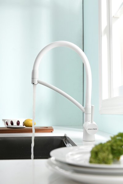 Смеситель для кухни Paulmark SIЕGEN Si213111-431TW, белый матовый полностью