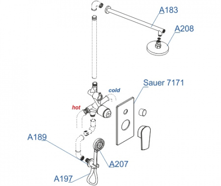 Встраиваемый комплект для душа с верхней душевой насадкой и лейкой WasserKRAFT А71207